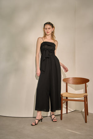Lace Overlay Georgette Jumpsuit <br> -Black-