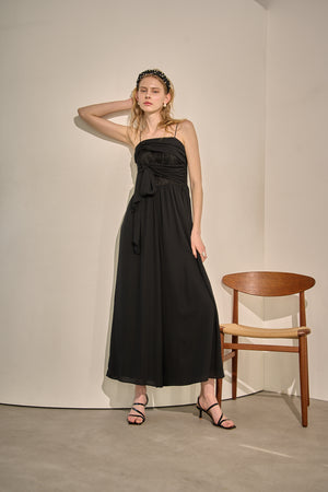 Lace Overlay Georgette Jumpsuit <br> -Black-