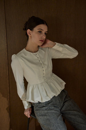 Bloom Pepulum Top <br> -White-