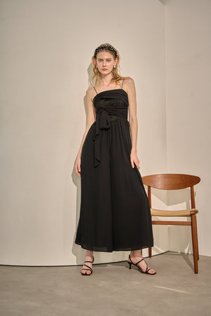 Lace Overlay Georgette Jumpsuit <br> -Black-