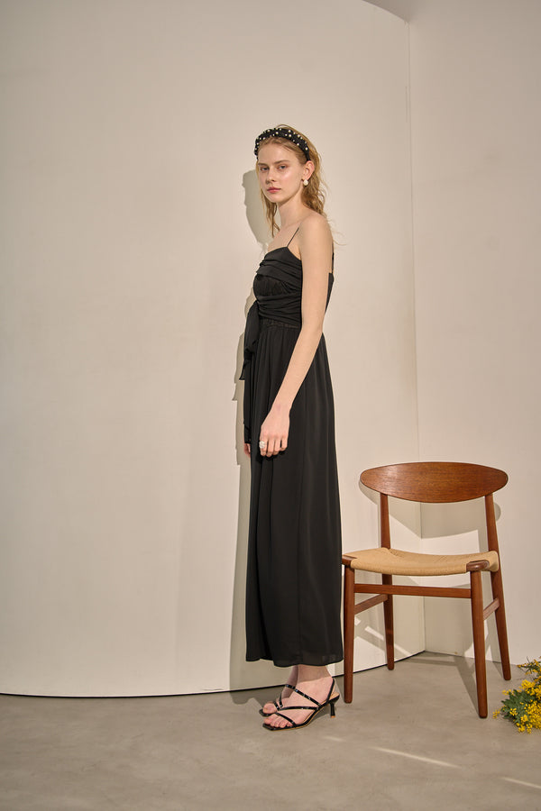 Lace Overlay Georgette Jumpsuit <br> -Black-