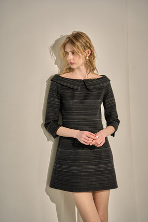 Off-Shoulder Collar Mini One Piece <br> -Black-