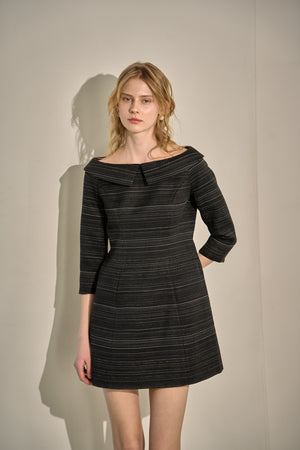 Off-Shoulder Collar Mini One Piece <br> -Black-