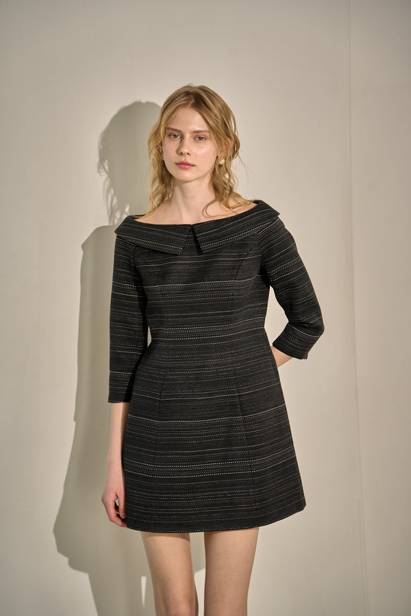 Off-Shoulder Collar Mini One Piece <br> -Black-