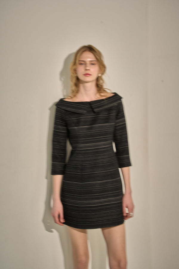 Off-Shoulder Collar Mini One Piece <br> -Black-