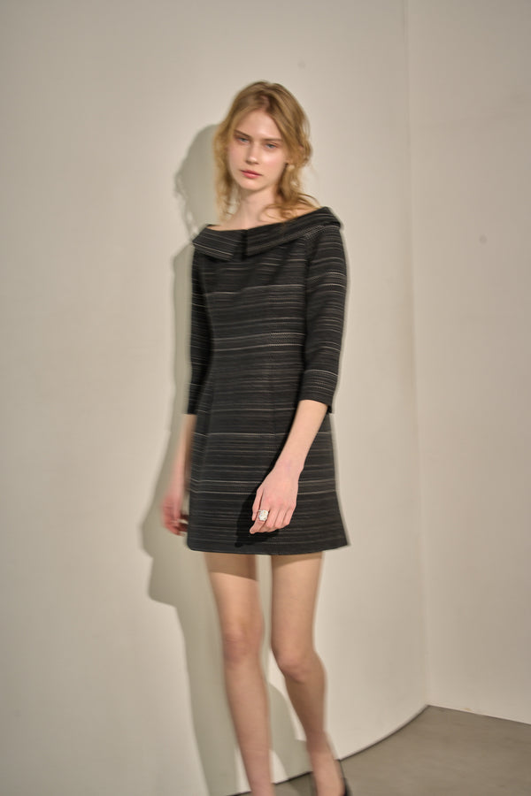 Off-Shoulder Collar Mini One Piece <br> -Black-