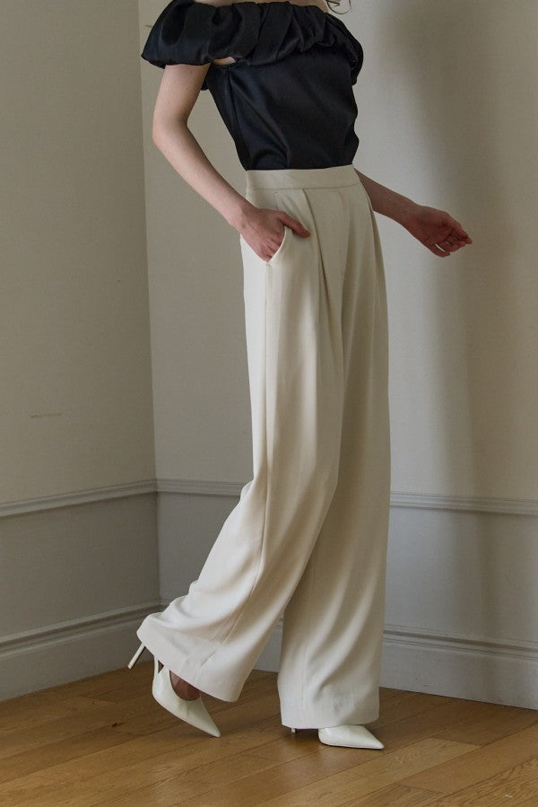 Inverted Tuck Flow Wide Pants <br> -Off / 2size-
