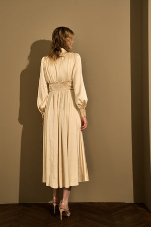 Satin Stand-Neck Long Dress <br> -Champagne-