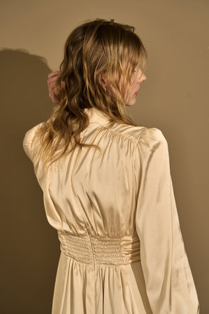 Satin Stand-Neck Long Dress <br> -Champagne-