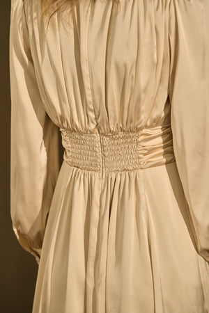 Satin Stand-Neck Long Dress <br> -Champagne-