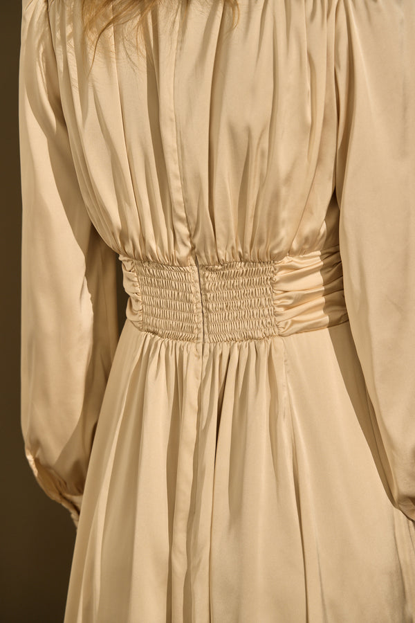 Satin Stand-Neck Long Dress <br> -Champagne-