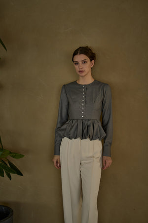 Bloom Pepulum Top <br> -Gray-