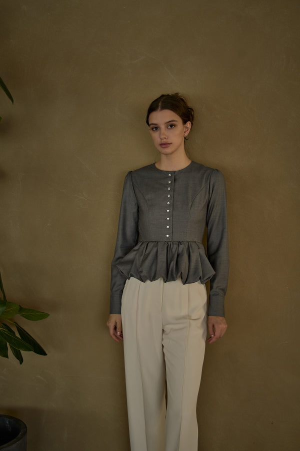 Bloom Pepulum Top <br> -Gray-