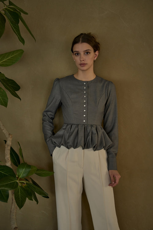 Bloom Pepulum Top <br> -Gray-