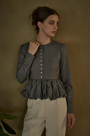 Bloom Pepulum Top <br> -Gray-