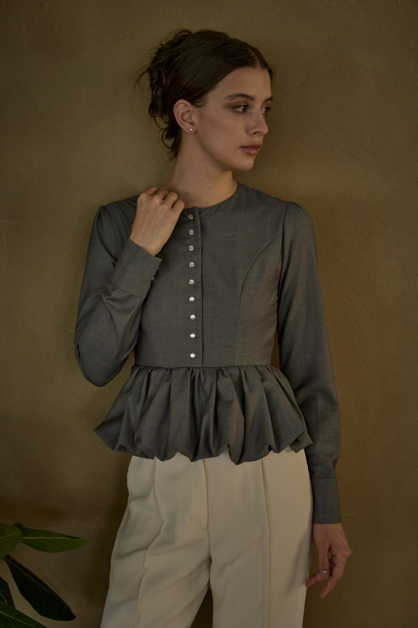 Bloom Pepulum Top <br> -Gray-