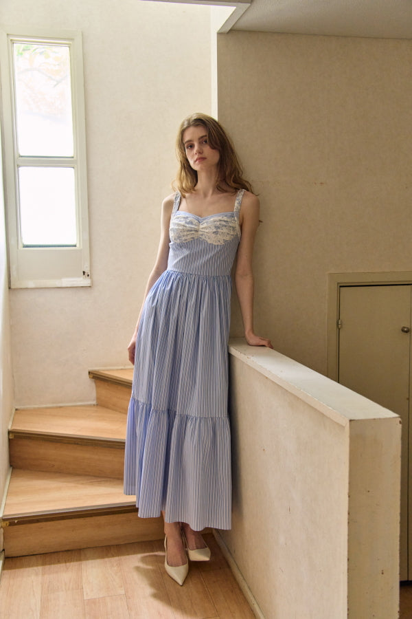 Lace Bustier One piece <br> -Blue stripe-