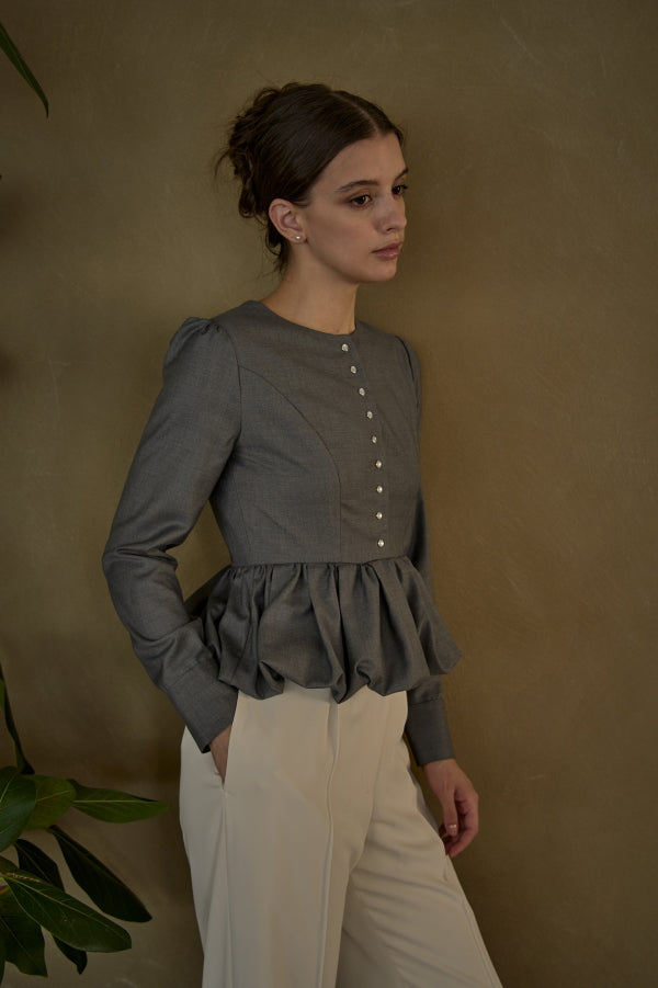 Bloom Pepulum Top <br> -Gray-