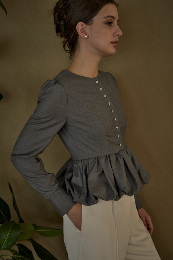 Bloom Pepulum Top <br> -Gray-