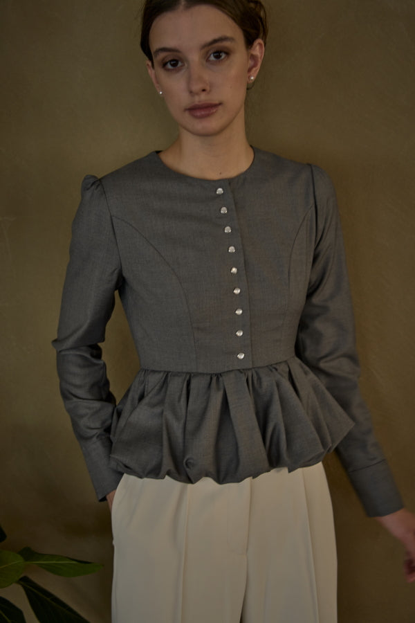 Bloom Pepulum Top <br> -Gray-