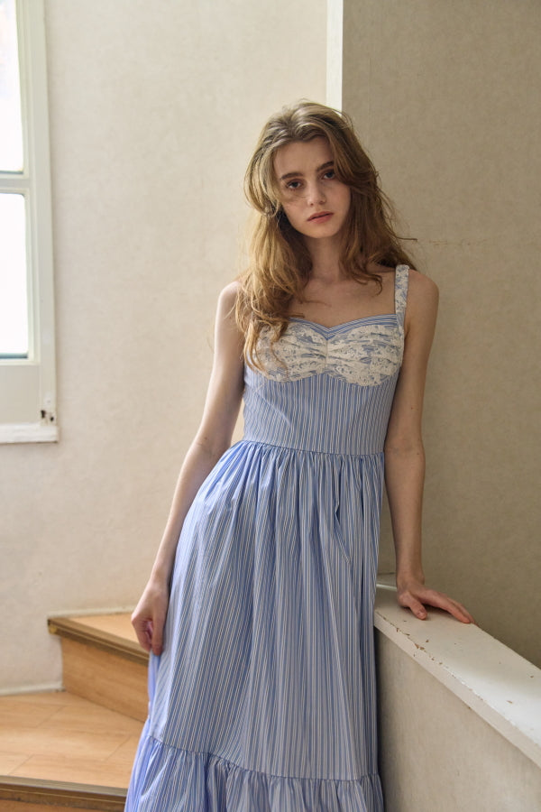 Lace Bustier One piece <br> -Blue stripe-