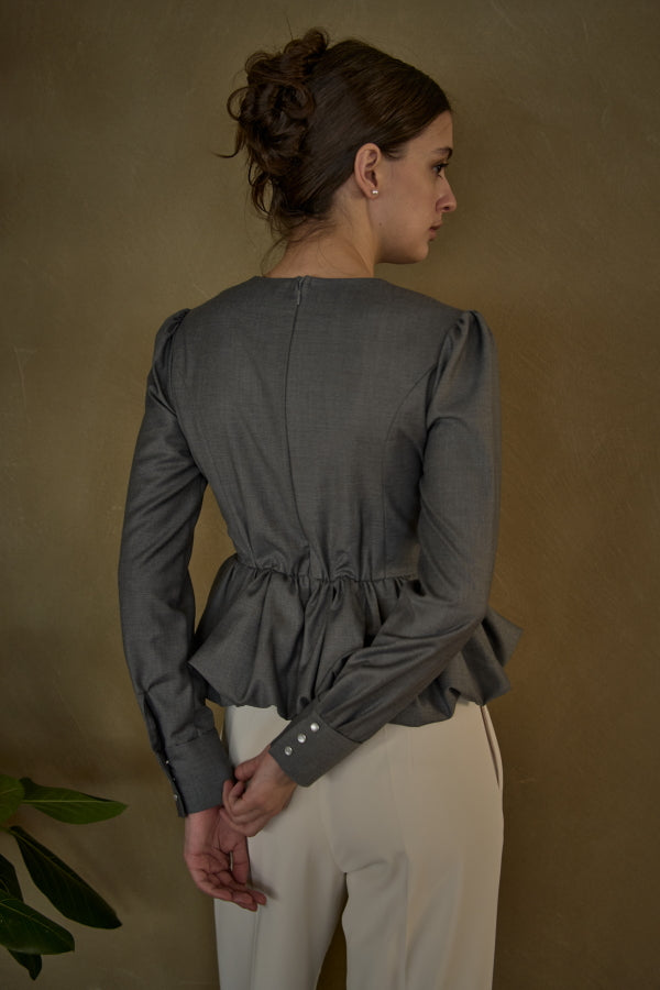 Bloom Pepulum Top <br> -Gray-