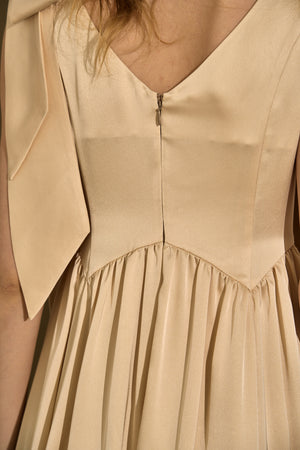 Double-Shoulder Ribbon Dress <br> -Champagne-