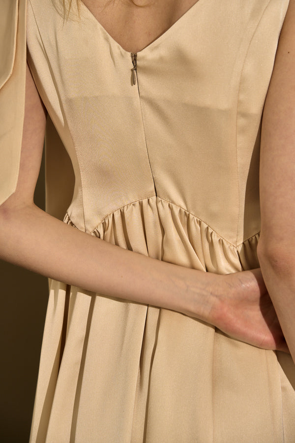 Double-Shoulder Ribbon Dress <br> -Champagne-