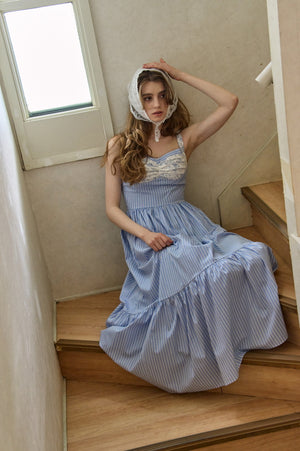 Lace Bustier One piece <br> -Blue stripe-