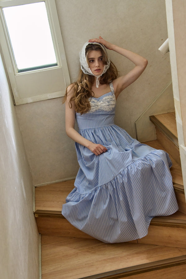 Lace Bustier One piece <br> -Blue stripe-