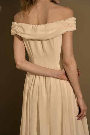 Asymmetric Off-Shoulder Drape One Piece<br> -Ecru-