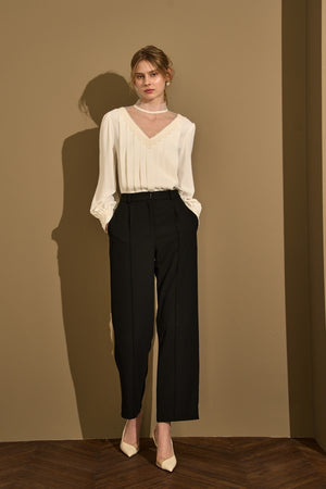 Sheer Tucked Blouse <br> -Off white-