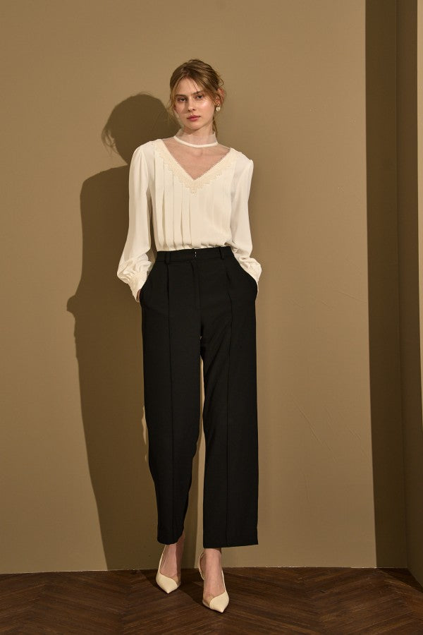 Sheer Tucked Blouse <br> -Off white-