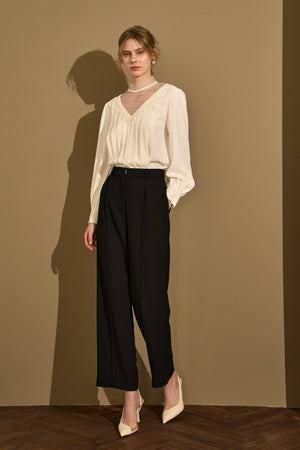 Sheer Tucked Blouse <br> -Off white-