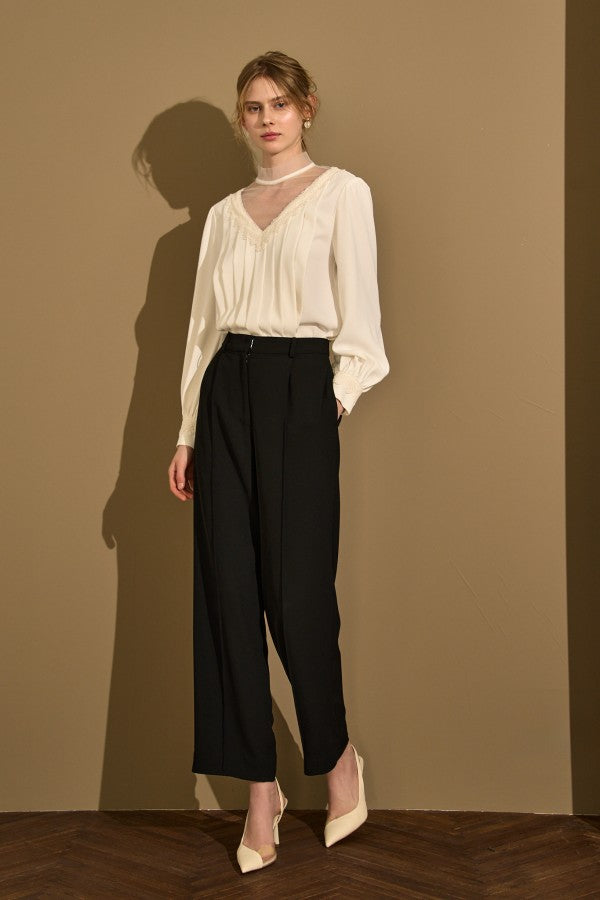 Sheer Tucked Blouse <br> -Off white-