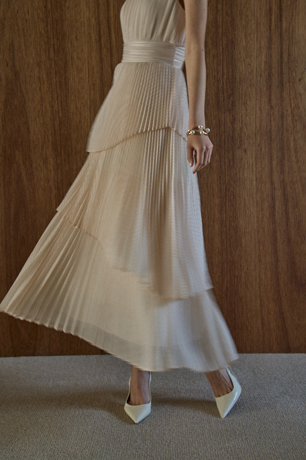 Pleated tiered dress -Ecru- – ERADIE