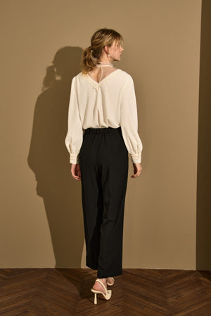Sheer Tucked Blouse <br> -Off white-