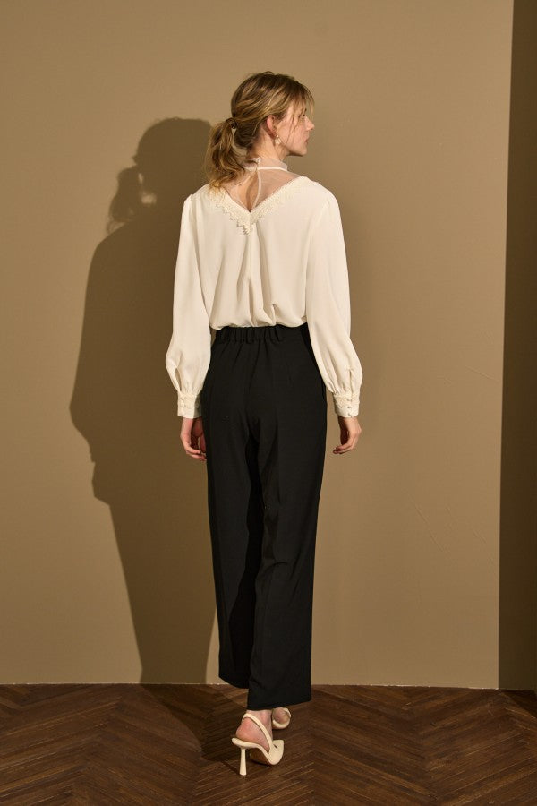 Sheer Tucked Blouse <br> -Off white-