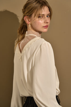 Sheer Tucked Blouse <br> -Off white-