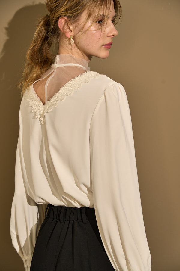 Sheer Tucked Blouse <br> -Off white-
