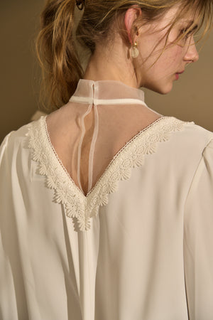 Sheer Tucked Blouse <br> -Off white-