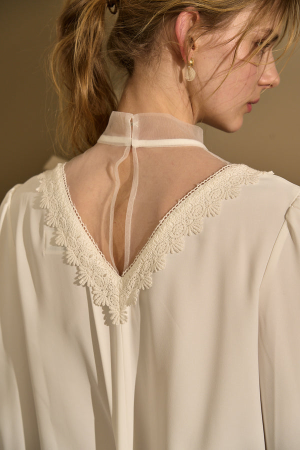 Sheer Tucked Blouse <br> -Off white-