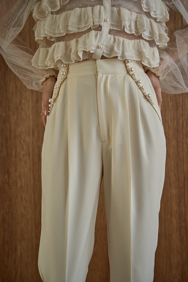 Pearl trim pants <br> -Ivory-