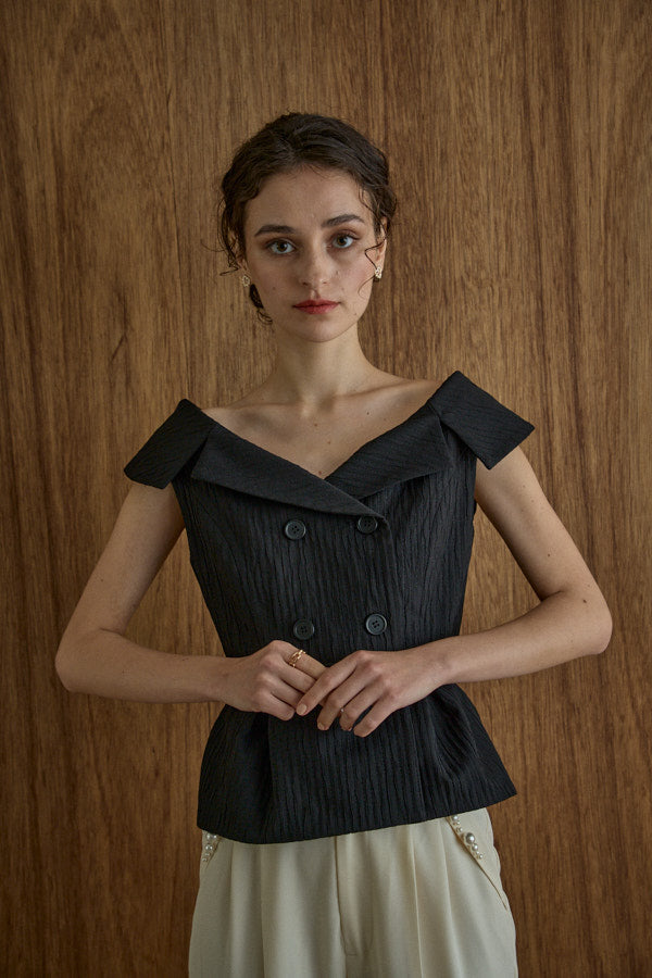 Wide Collar Off-Shoulder Top 2 -Black-