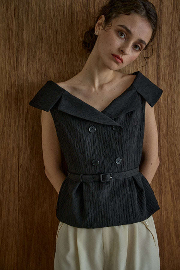 Wide Collar Off-Shoulder Top 2 -Black-
