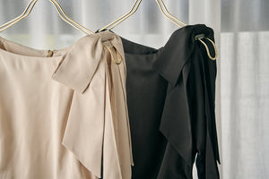 Shoulder Ribbon Satin Drape one piece <br> -Champagne.BEG-