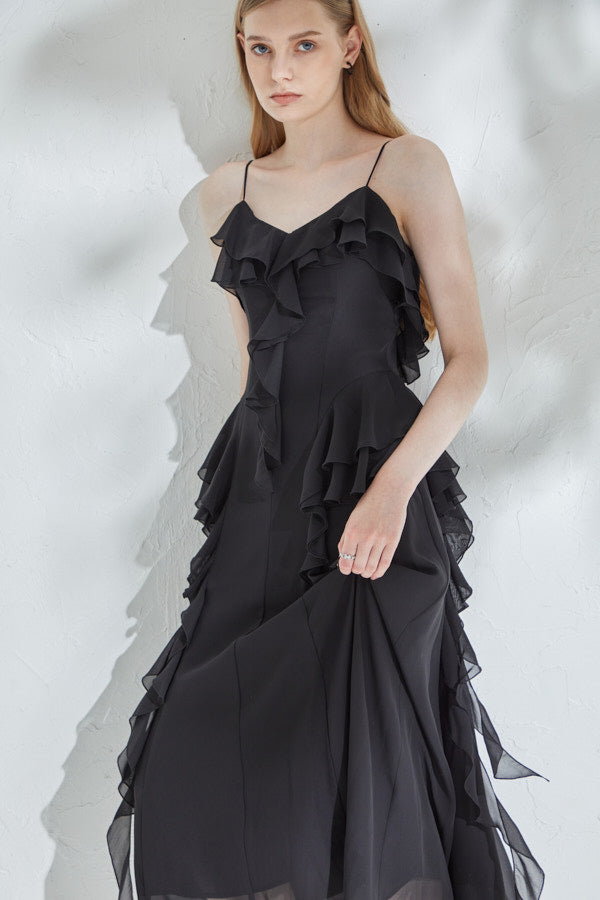 Raffle Chiffon One-piece <br> -Black-
