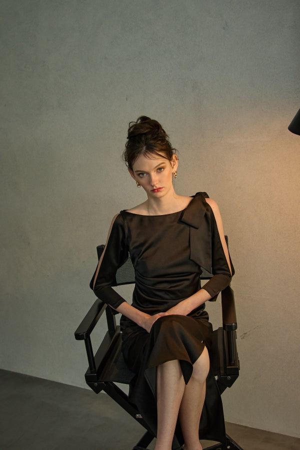 ERADIE ショルダーリボンサテンドレープワンピース Shoulder Ribbon Satin Drape one piece ショルダーリボンサテン