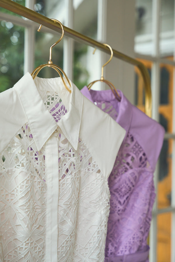 French chemical lace shirt dress -White- – ERADIE