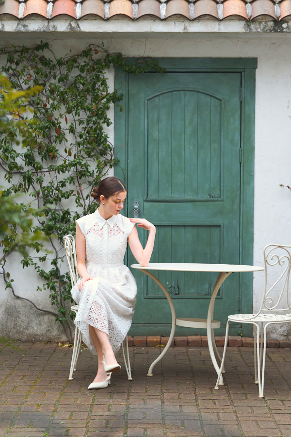 専用eradie Chemical lace ShirtOnepiece French chemical lace shirt dress -White- – ERADIE